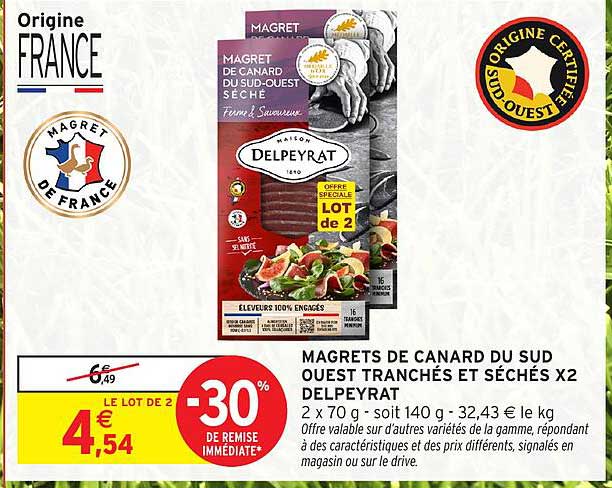 MAGRETS DE CANARD DU SUD OUEST TRANCHÉS ET SÉCHÉS X2 DELPEYRAT