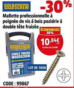 Mallette professionnelle à poignée de vis à bois pozidriv à double tête fraisée