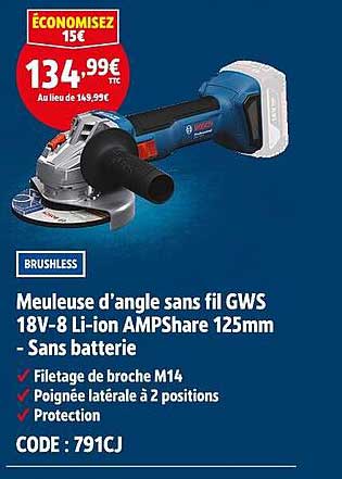Meuleuse d’angle sans fil GWS 18V-8 Li-ion AMPShare 125mm - Sans batterie