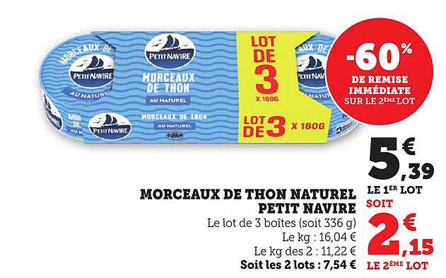 Morceaux de thon naturel Petit Navire