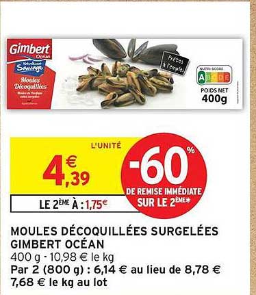 MOULES DÉCOQUILLÉES SURGELÉES GIMBERT OCÉAN