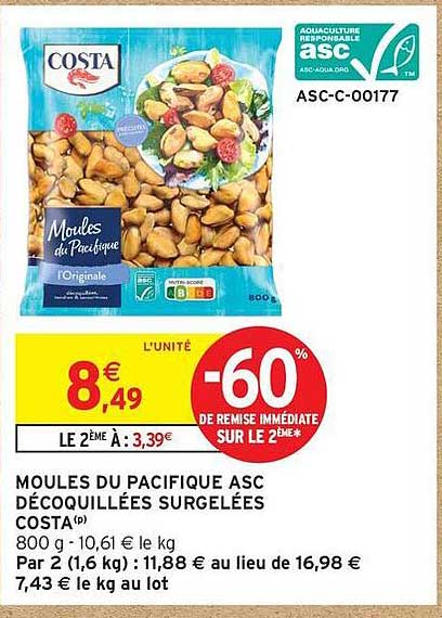 MOULES DU PACIFIQUE ASC DÉCOQUILLÉES SURGELÉES COSTA