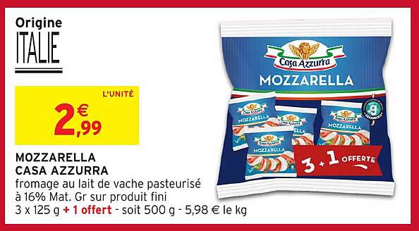 Mozzarella Casa Azzurra 3 x 125 g + 1 offert