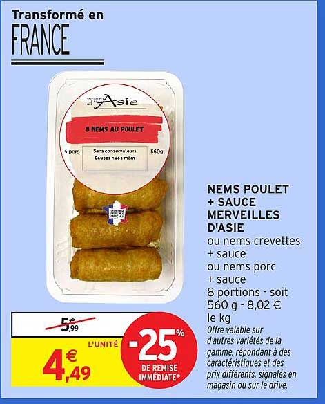 NEMS POULET + SAUCE MERVEILLES D'ASIE