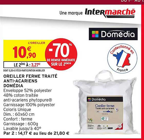OREILLER FERME TRAITÉ ANTI-ACARIENS DOMÉDIA
