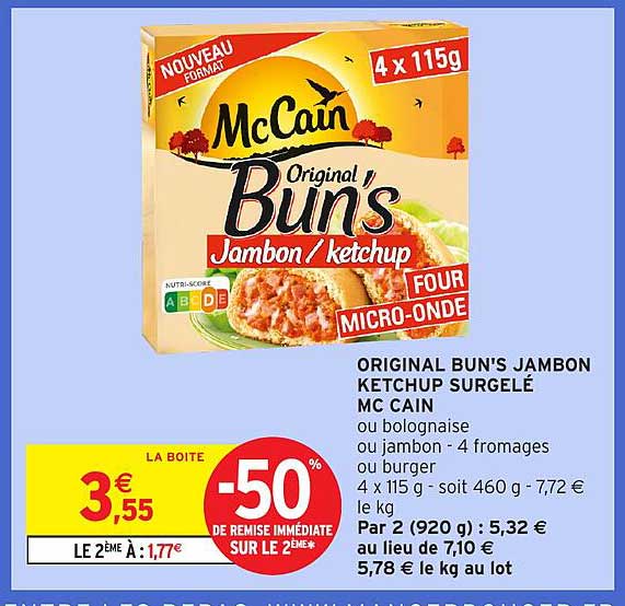 ORIGINAL BUN'S JAMBON KETCHUP SURGELÉ MC CAIN