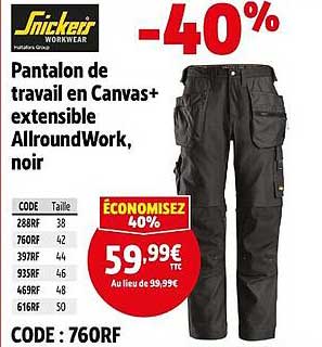 Pantalon de travail en Canvas+ extensible AllroundWork, noir