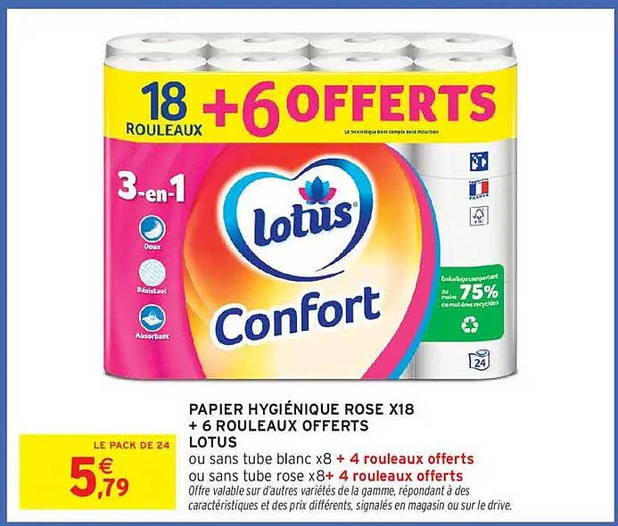 PAPIER HYGIÉNIQUE ROSE X18 + 6 ROULEAUX OFFERTS