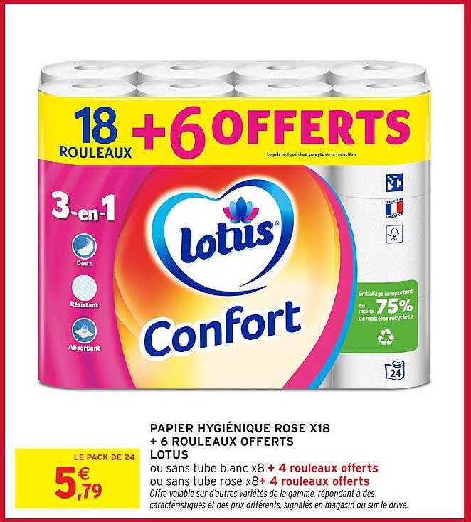 PAPIER HYGIÉNIQUE ROSE X18 + 6 ROULEAUX OFFERTS