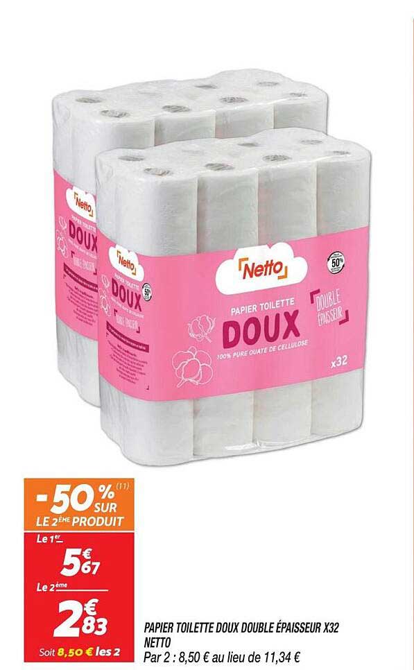 PAPIER TOILETTE DOUX DOUBLE ÉPAISSEUR X32 NETTO