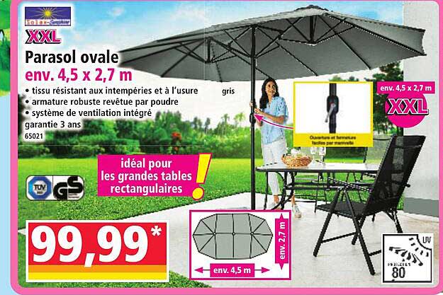 Parasol ovale env. 4,5 x 2,7 m