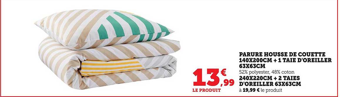 PARURE HOUSSE DE COUETTE 140X200CM + 1 TAIE D'OREILLER 63X63CM