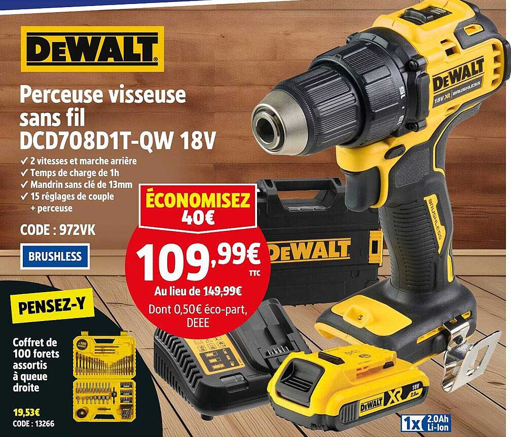 Perceuse visseuse sans fil DCD708D1T-QW 18V