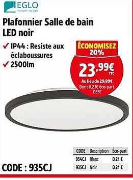 Plafonnier Salle de bain LED noir