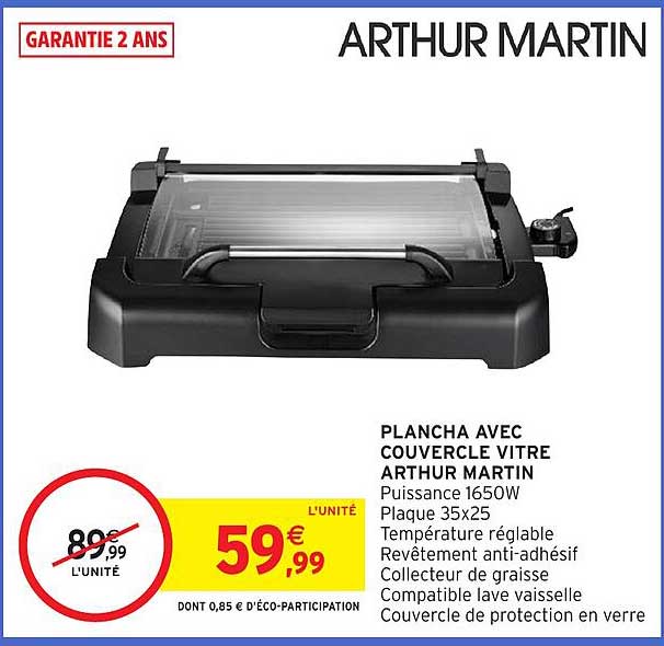 PLANCH A AVEC COUVERCLE VITRE ARTHUR MARTIN