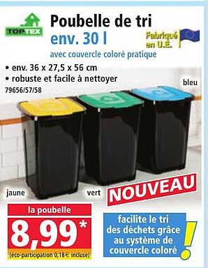 Pouvelle de tri env. 30 l avec couvercle coloré pratique