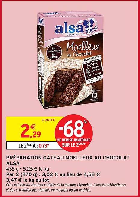 PRÉPARATION GÂTEAU MOELLEUX AU CHOCOLAT ALSA