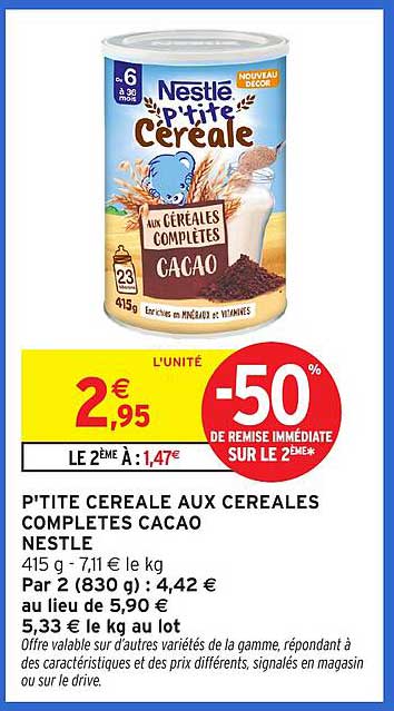 P'tite Céréale aux Céréales Completes Cacao Nestlé