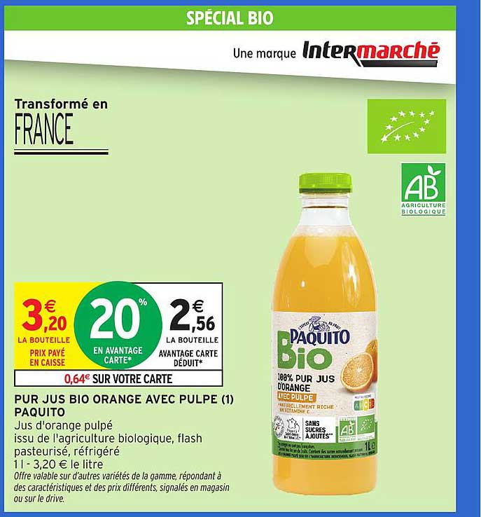 PUR JUS BIO ORANGE AVEC PULPE (1) PAQUITO