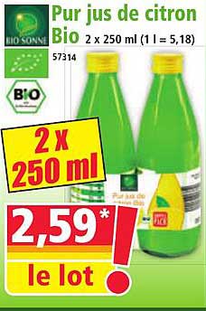 Pur jus de citron Bio 2 x 250 ml