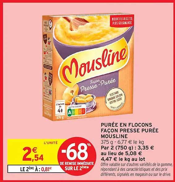 Purée en flocons façon presse purée Mousline
