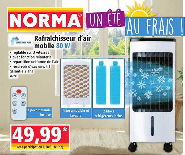 Rafraîchisseur d'air mobile 80 W