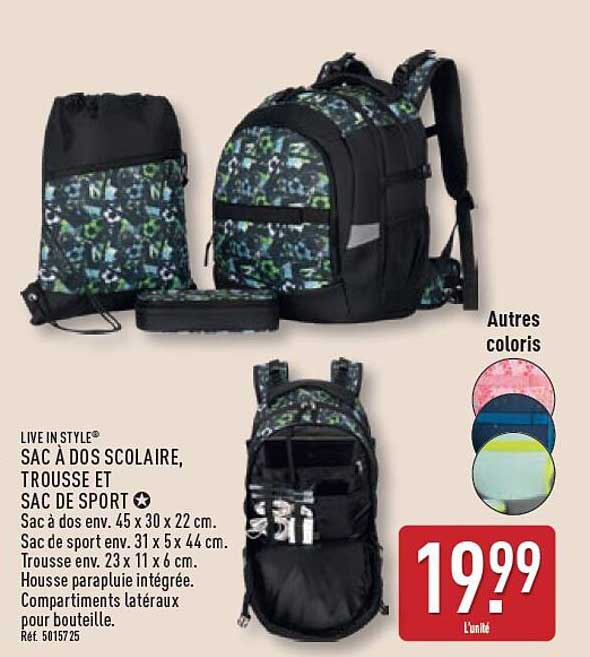 SAC À DOS SCOLAIRE, TROUSSE ET SAC DE SPORT