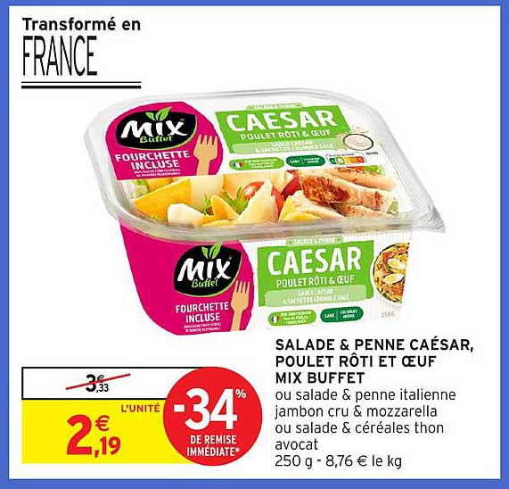 SALADE & PENNE CAÉSAR, POULET RÔTI ET ŒUF MIX BUFFET