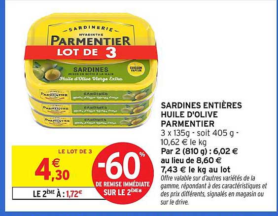 SARDINES ENTIÈRES HUILE D'OLIVE PARMENTIER