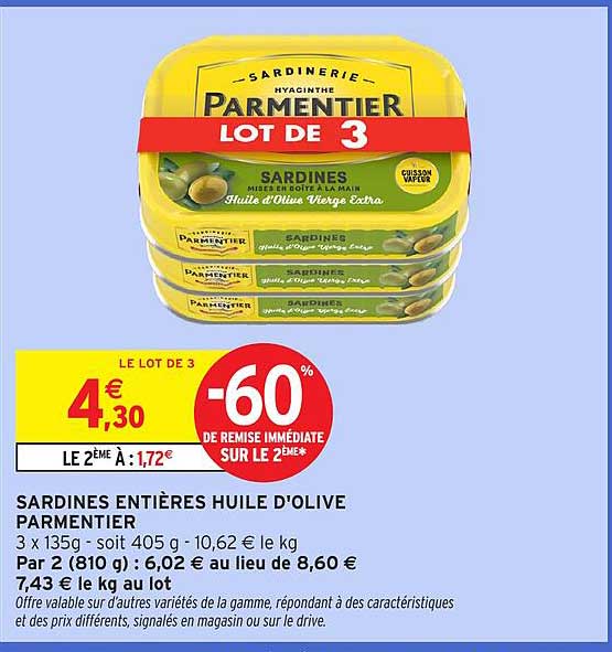 SARDINES ENTIÈRES HUILE D'OLIVE PARMENTIER