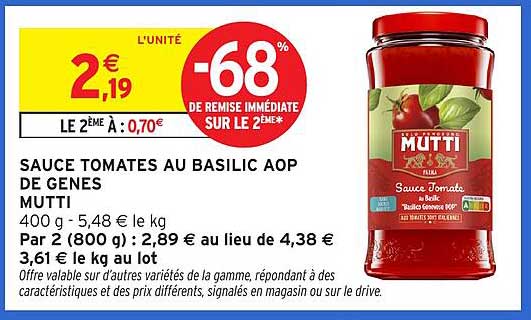 SAUCE TOMATES AU BASILIC AOP DE GENES