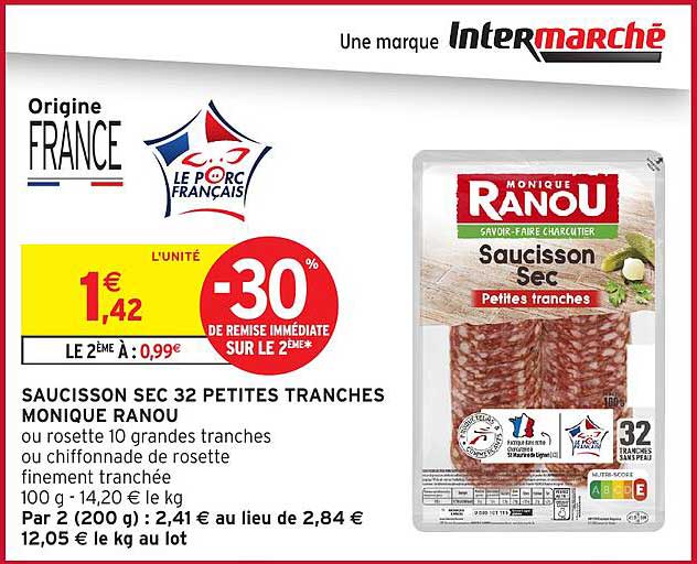 SAUCISSON SEC 32 PETITES TRANCHES MONIQUE RANOU