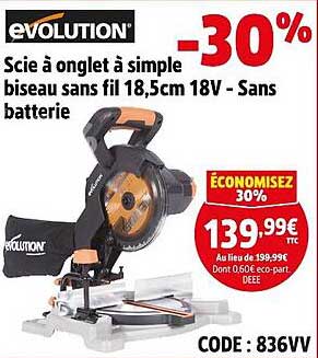 Scie à onglet à simple biseau sans fil 18,5cm 18V - Sans batterie