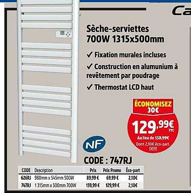 Sèche-serviettes 700W 1315x500mm