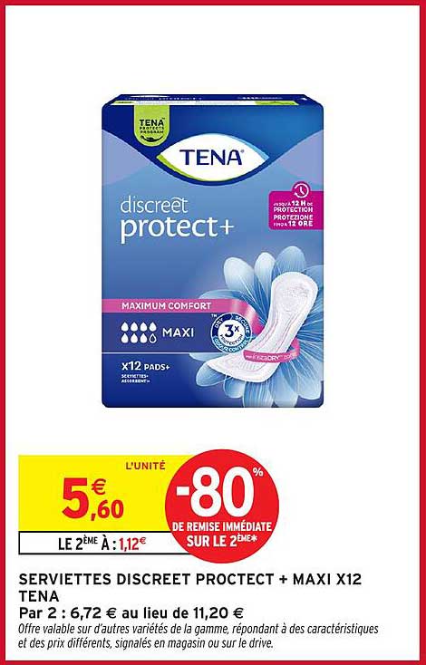 SERVIETTES DISCREET PROTECT + MAXI X12 TENA