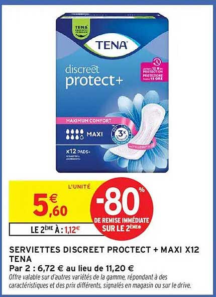 SERVIETTES DISCREET PROTECT + MAXI X12 TENA