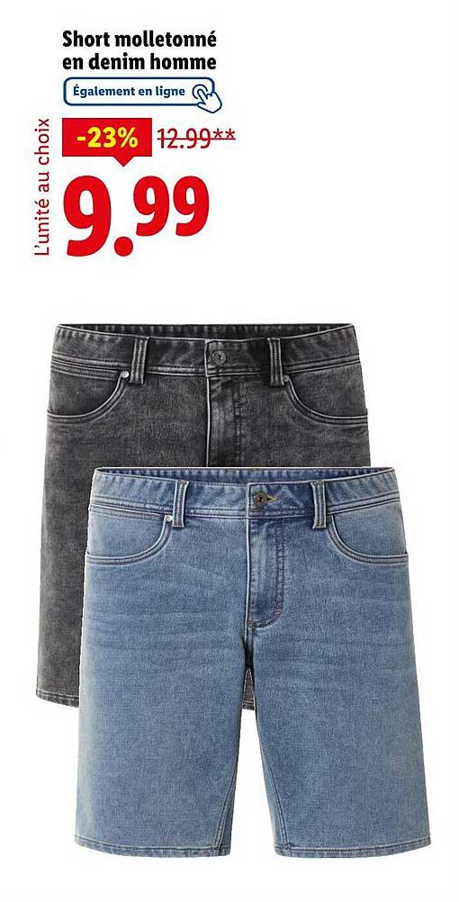 Short molletonné en denim homme