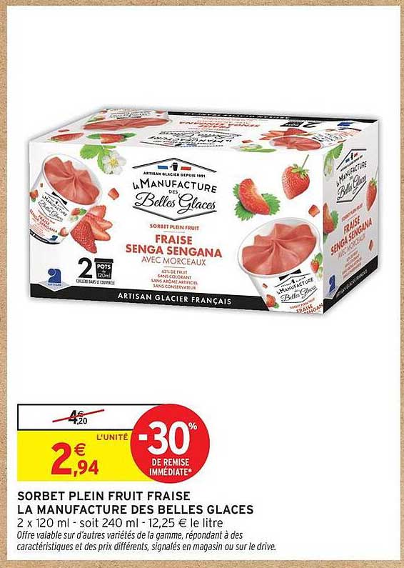 SORBET PLEIN FRUIT FRAISE LA MANUFACTURE DES BELLES GLACES