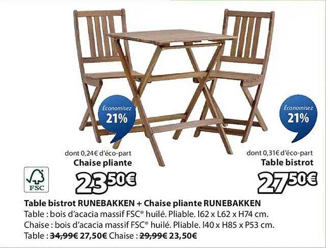 Table bistrot RUNEBAKKEN + Chaise pliante RUNEBAKKEN