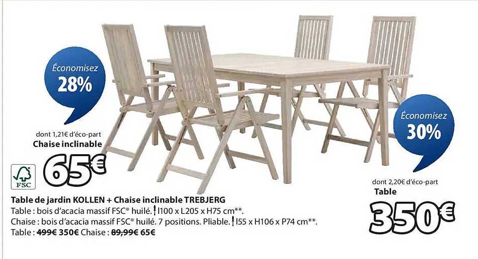 Table de jardin KOLLEN + Chaise inclinable TREBJERG