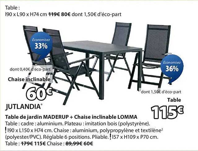 Table de jardin MADERUP + Chaise inclinable LOMMA