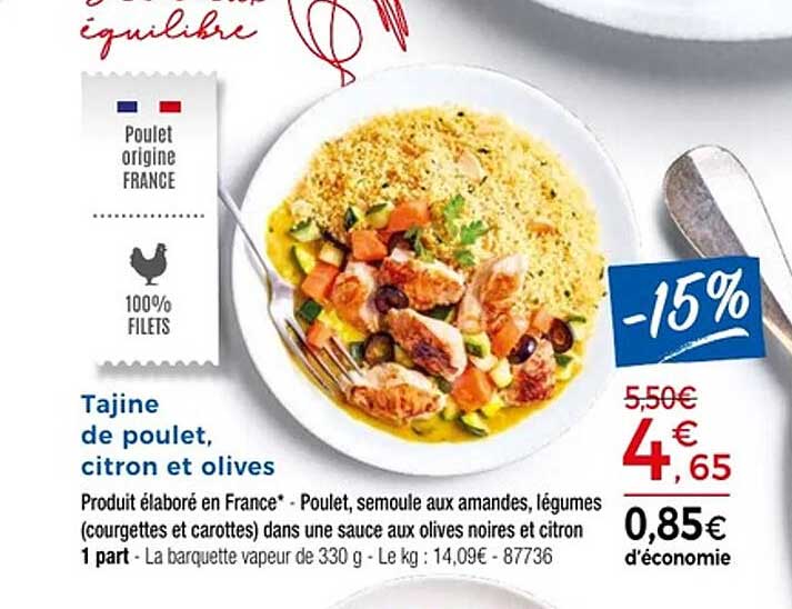Tajine de poulet, citron et olives