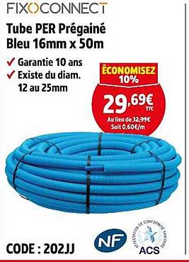 Tube PER Prégainé Bleu 16mm x 50m