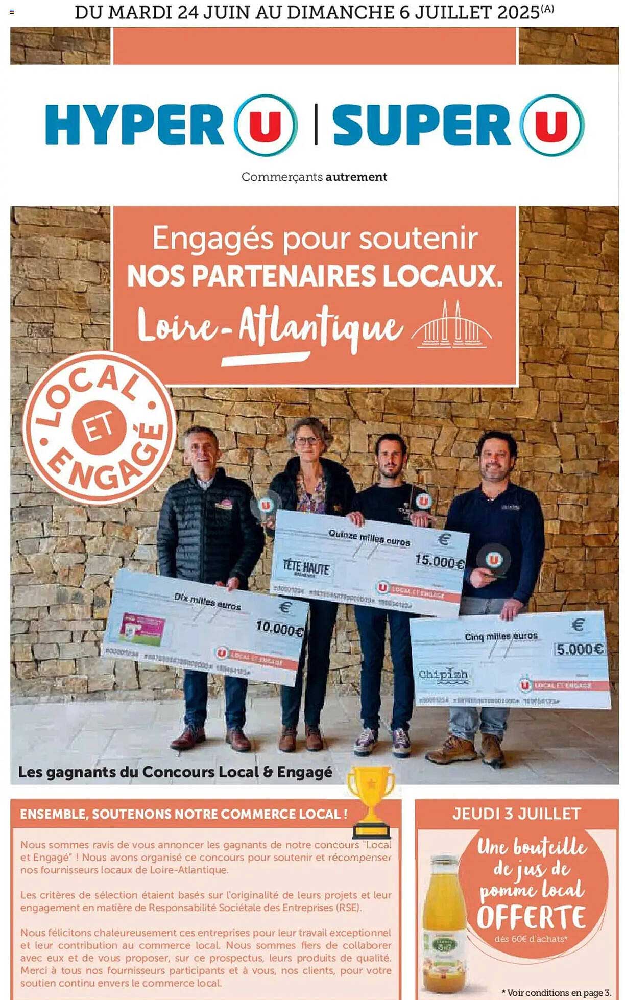 Une bouteille de jus de pomme local OFFERTE
