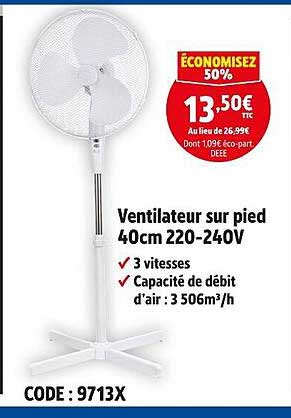 Ventilateur sur pied 40cm 220-240V