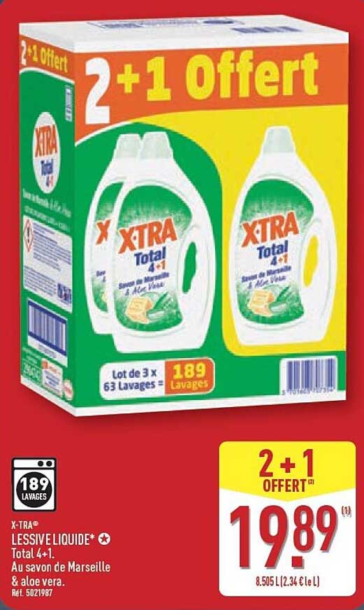 X-TRA LESSIVE LIQUIDE Total 4+1 - 2+1 Offert