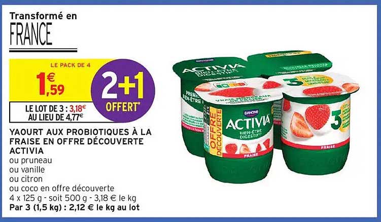 YAOURT AUX PROBIOTIQUES À LA FRAISE EN OFFRE DÉCOUVERTE ACTIVIA