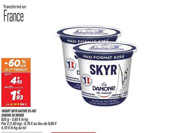 YAOURT SKYR NATURE 0% MG DANONE DU MONDE