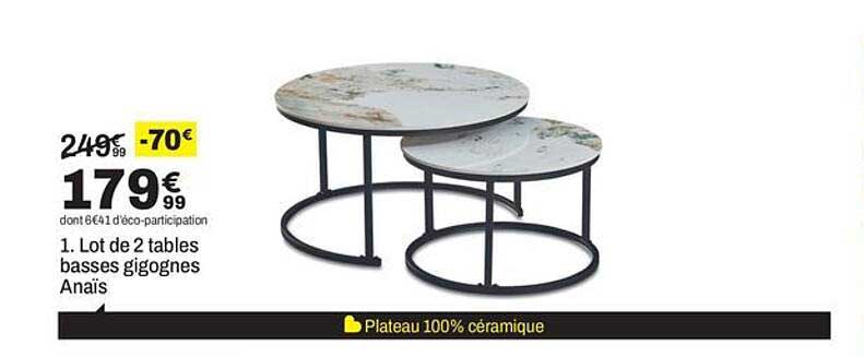 1. Lot de 2 tables basses gigognes Anaïs