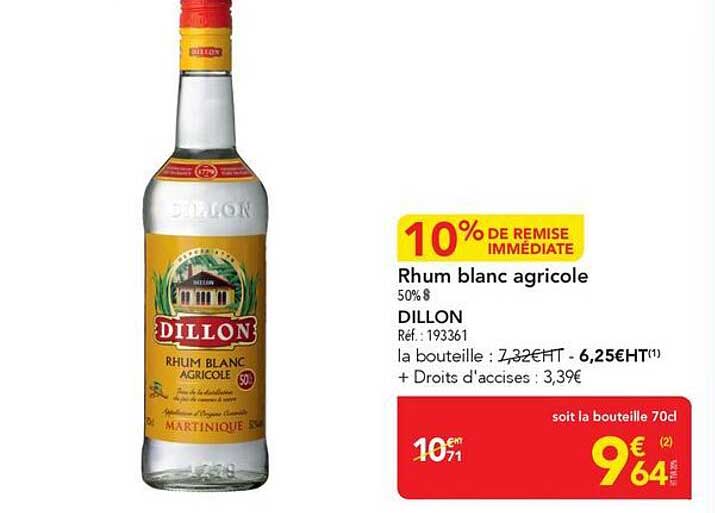 10% de remise immédiate Rhum blanc agricole